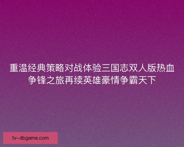 重温经典策略对战体验三国志双人版热血争锋之旅再续英雄豪情争霸天下